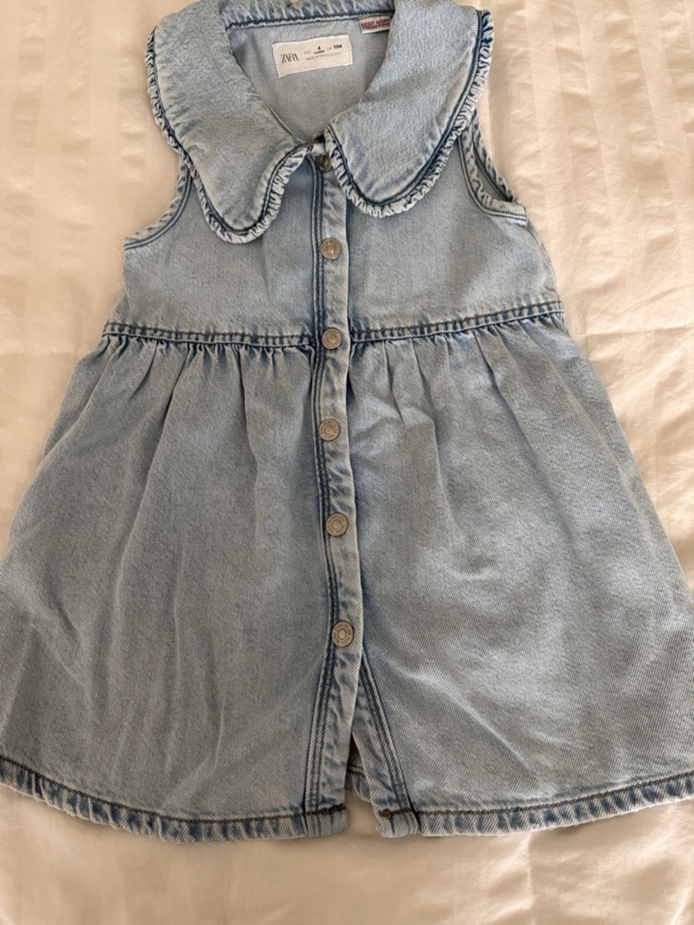 Zara Light Blue Denim Dress with Scalloped Collar - Picture 3 of 4